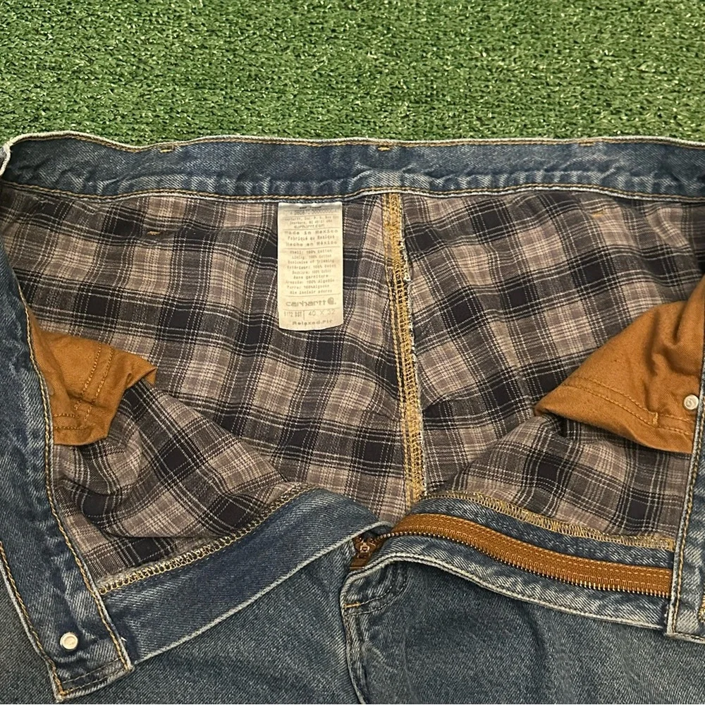 Carhartt Jeans Mens 40x32 Relaxed Flannel Lined Dark Wash Work Denim B172